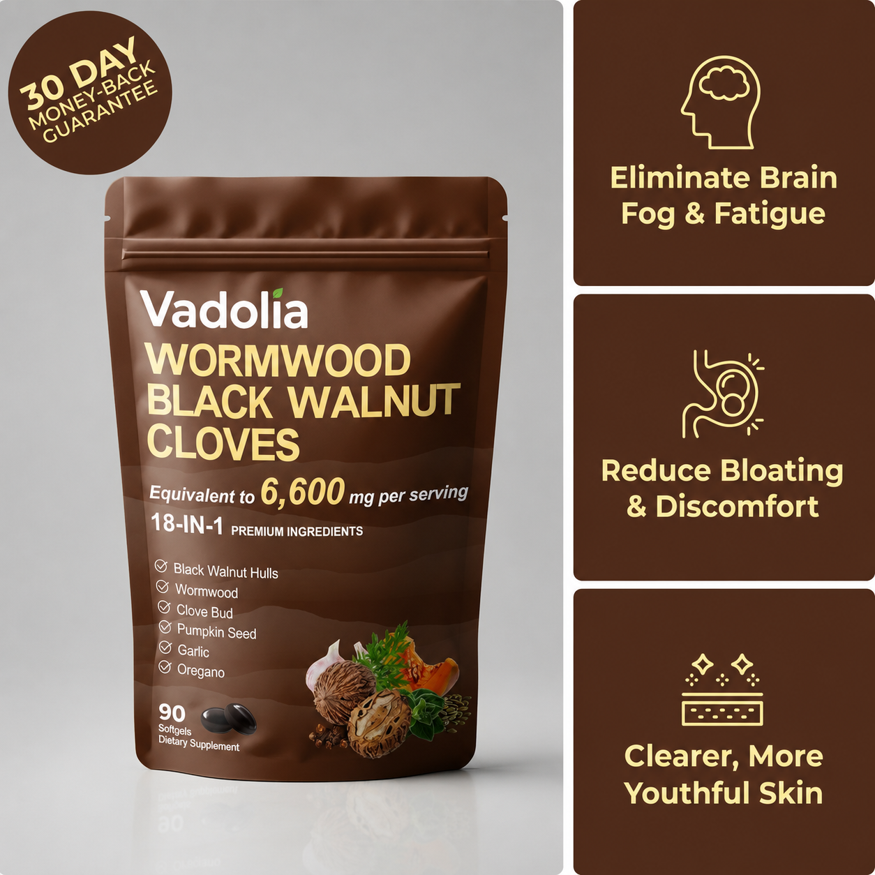 Vadolia Wormwood Black Walnut Cloves – Premium 18-in-1 Herbal Formula