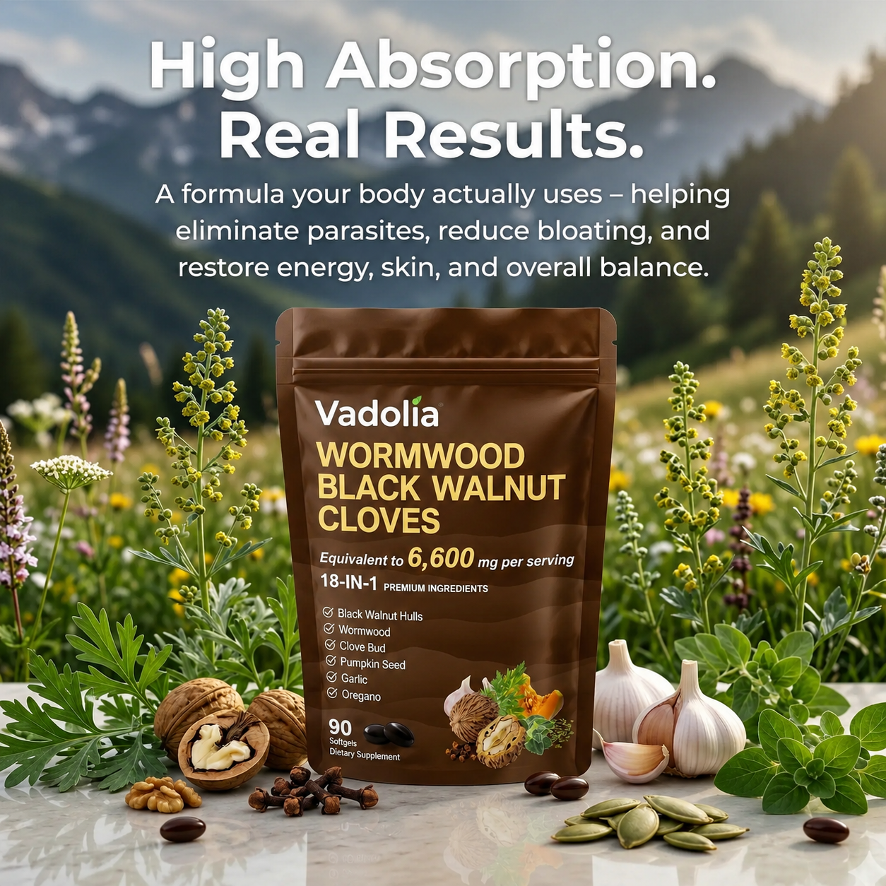 Vadolia Wormwood Black Walnut Cloves – Premium 18-in-1 Herbal Formula